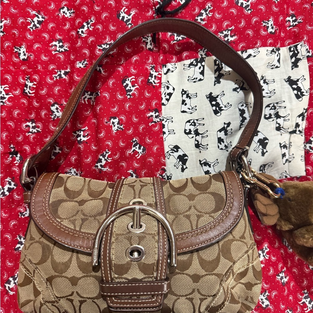 Coach Brown Signature Canvas Saddle Shoulder Bag